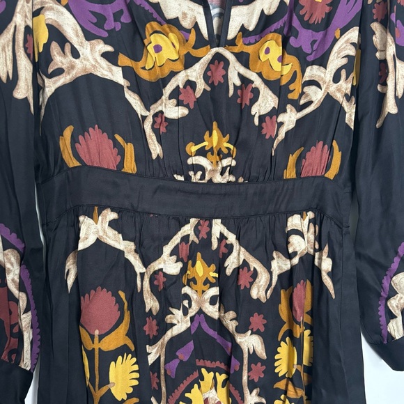 ba&sh Fedora Black Tan Purple Split V-neck Long Sleeve Lady Dress S - Picture 5 of 16